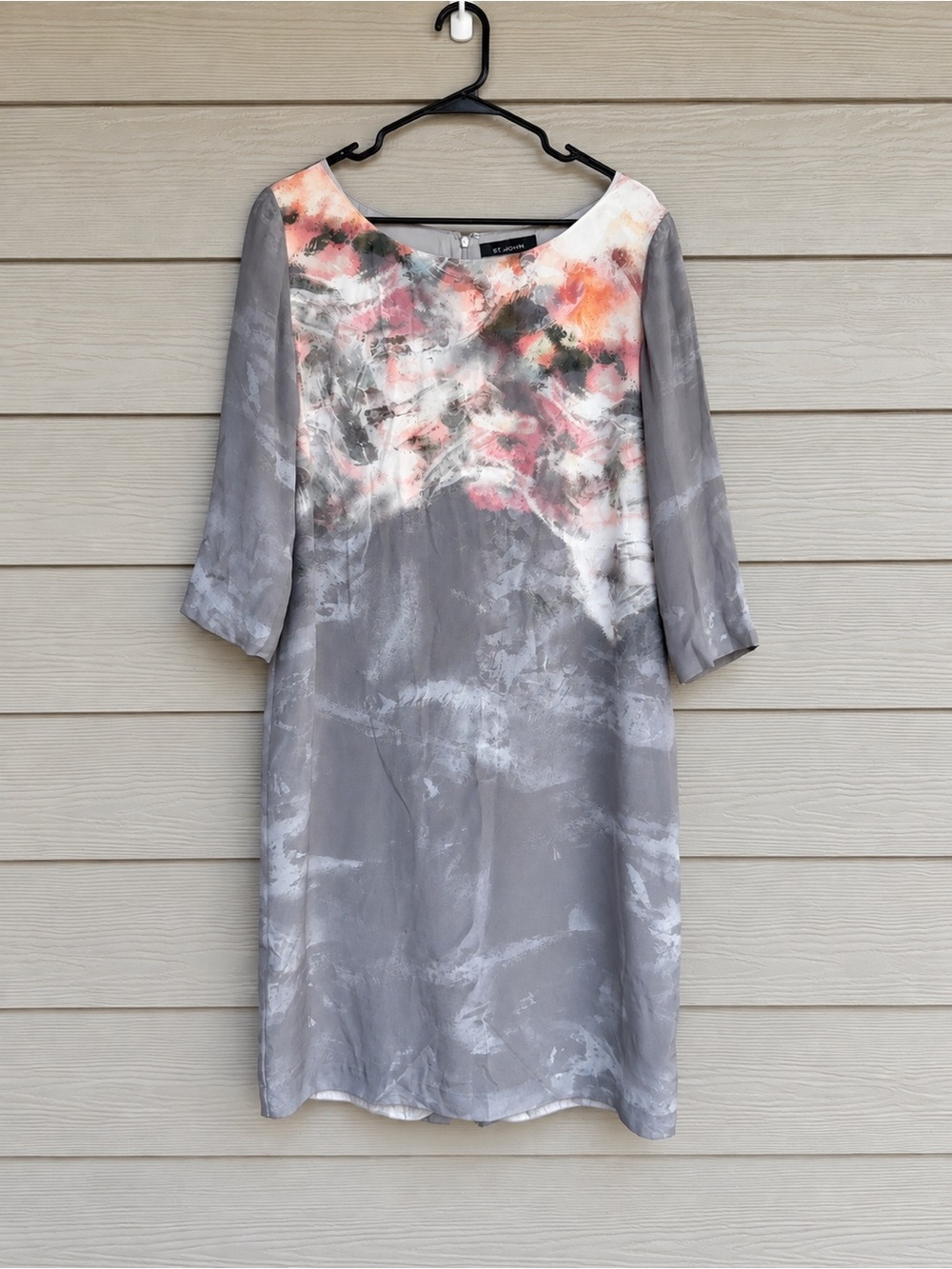 St John Womens Silk Watercolor Sheath Dress 3/4 Sleeves Size 12 (C24)